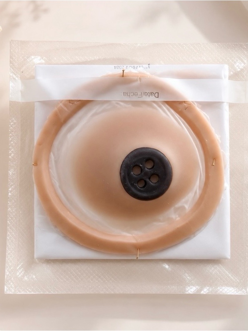 Beige Silicone Costume Patch with Black Button Accent for Kids Halloween